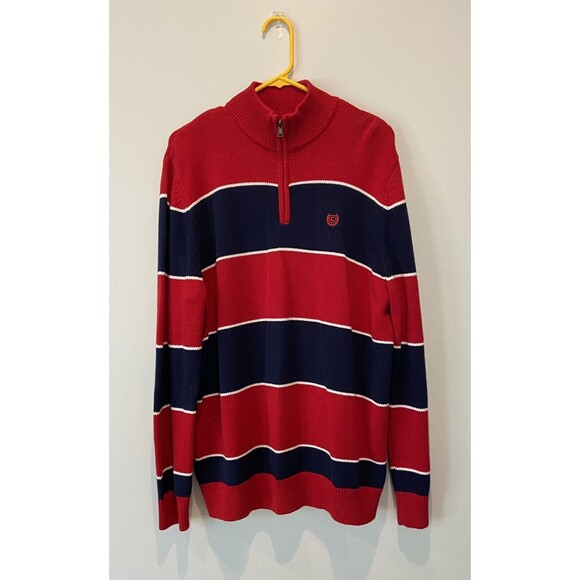 Chaps Red - White  And Blue 1/4 Zip Long Sleeve Pullover - Mens Large - Picture 1 of 3